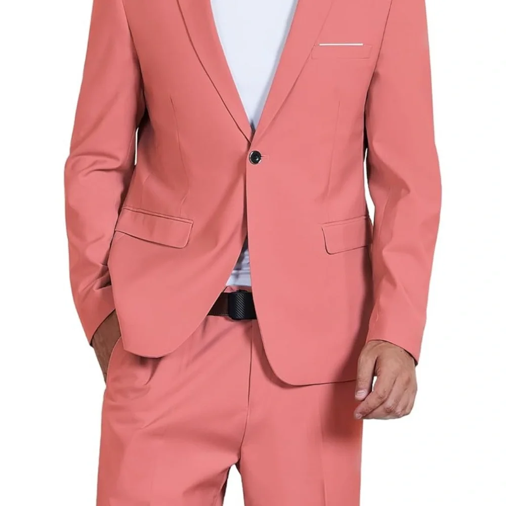 MY'S Men's 2 Piece Slim Fit Suit, One Button Blazer and Short Pants Set